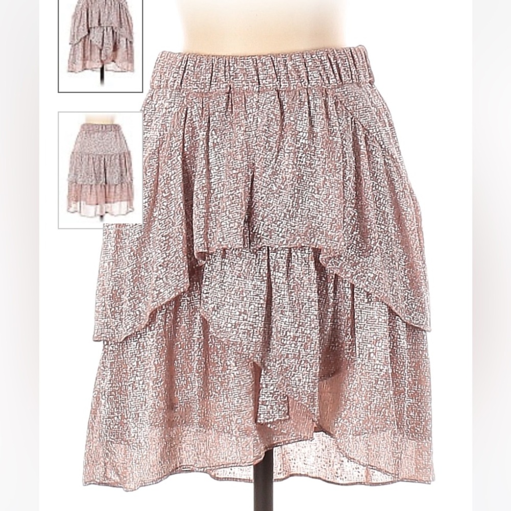 IRO Paris pink silver metallic tiered flounce short skirt XS sorority luxury